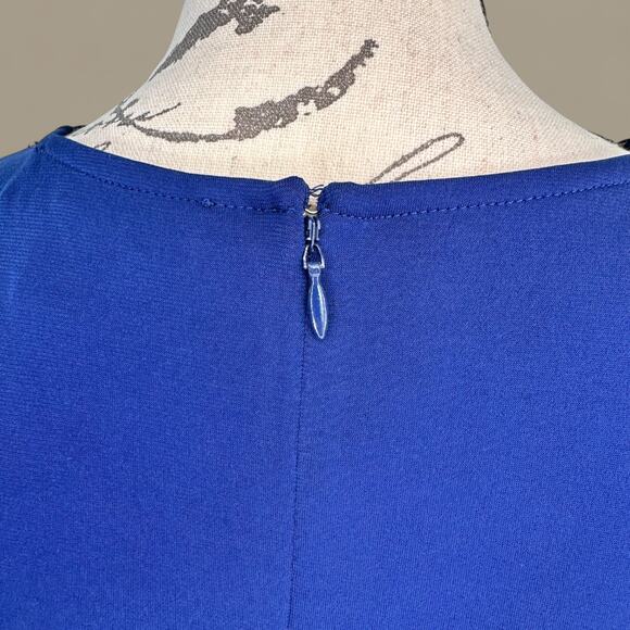 Michael Kors | Blue Long Sleeve Draped Stretch Dress - M - Picture 6 of 8